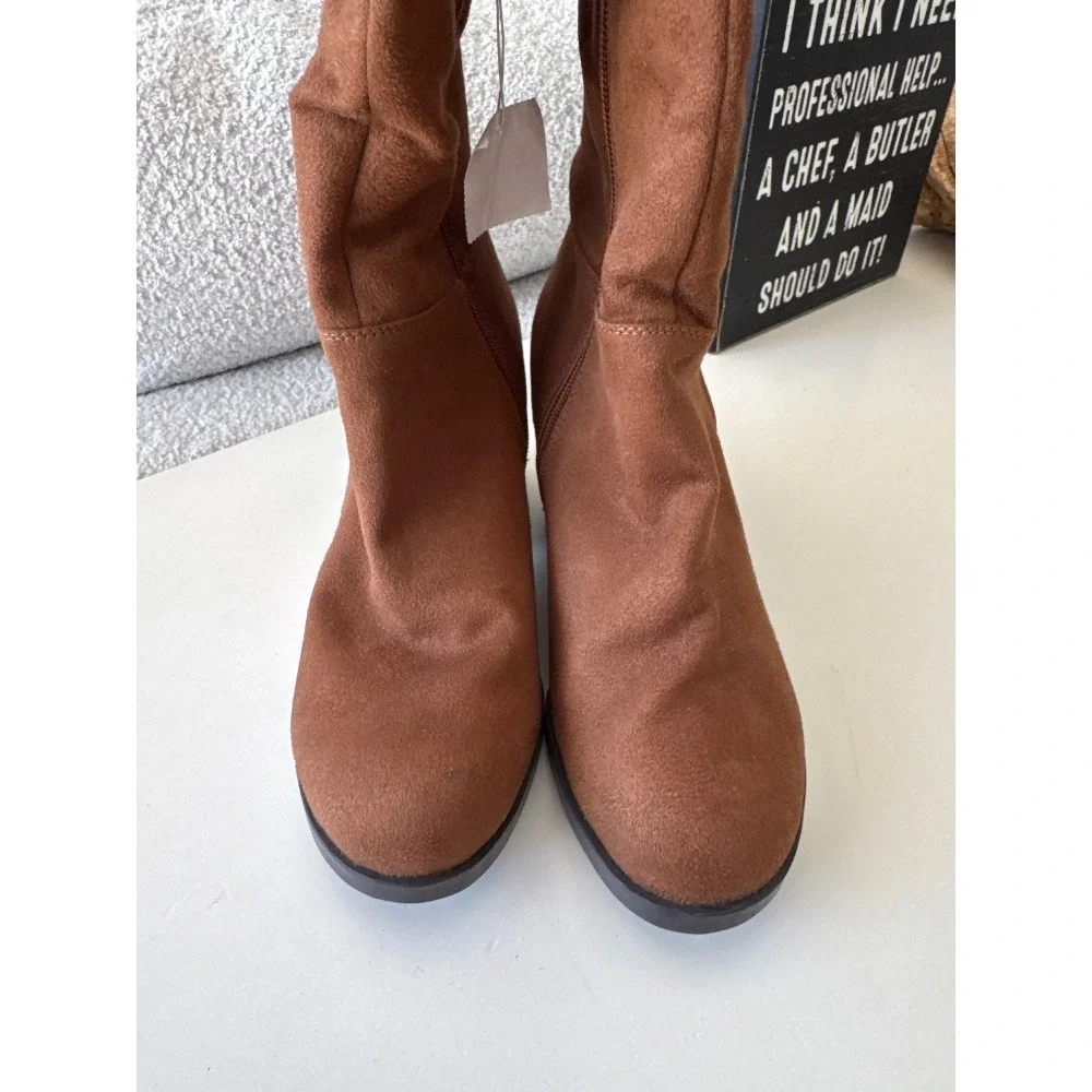 Women's Brash Faux Suede Brown Over The Knee Heeled Boots side‎ zip up size 7.5